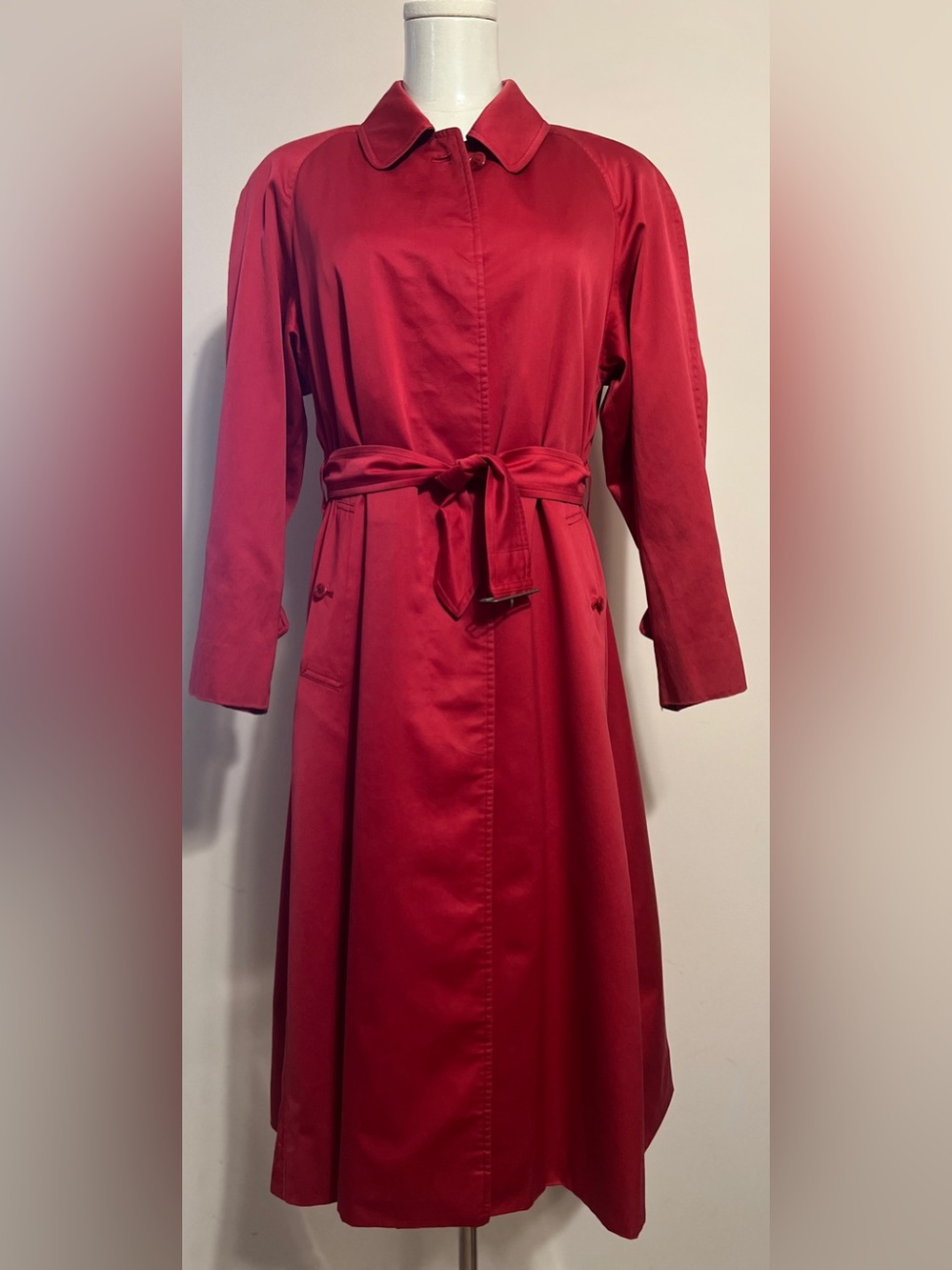 Burberry Red Long-Sleeve Belted Trench Coat